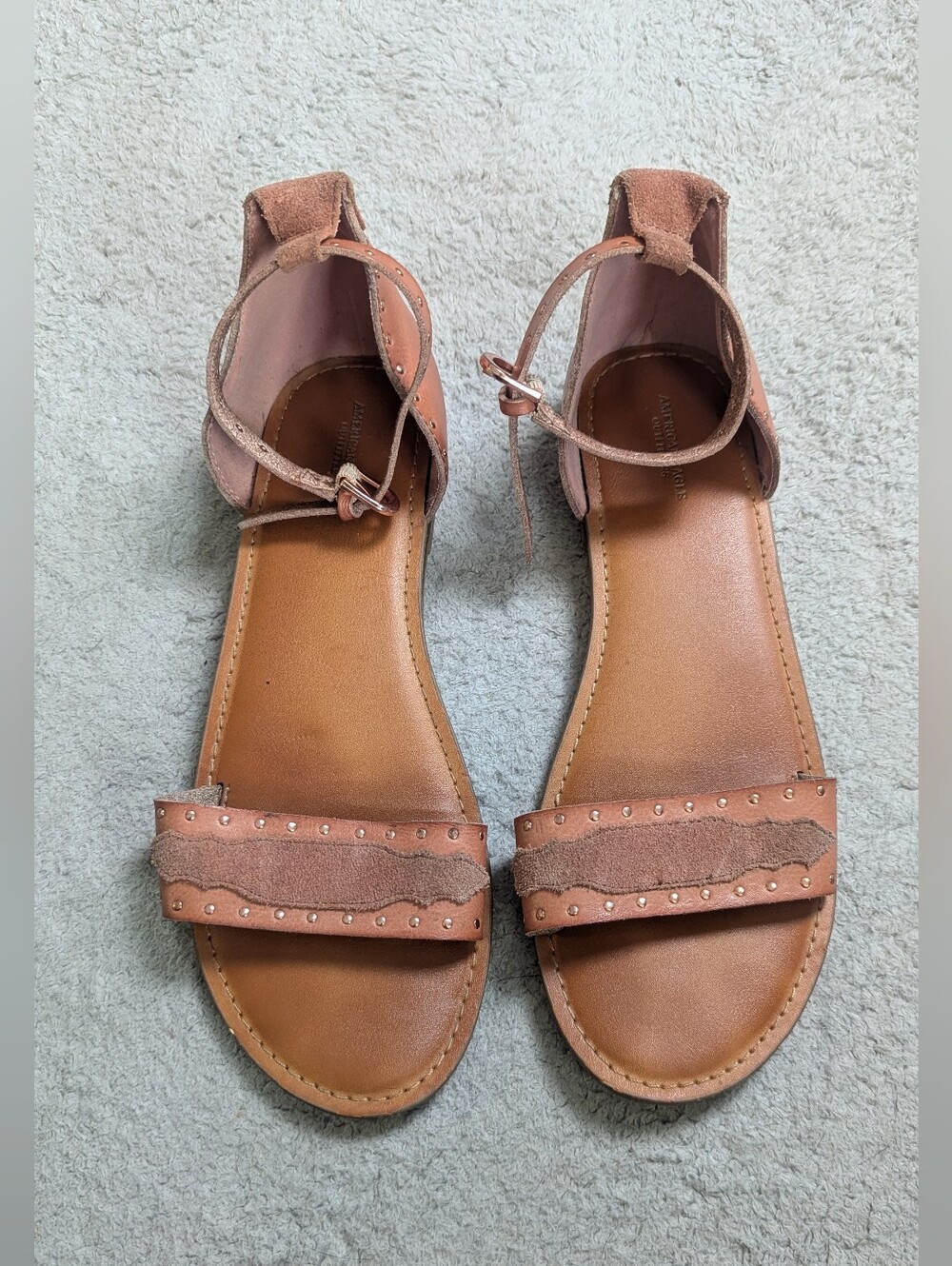 American Eagle Size 10 Brown Leather Studded Gladiator Sandals